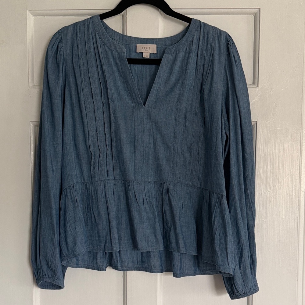 LOFT Denim Chambray Blue Blouse